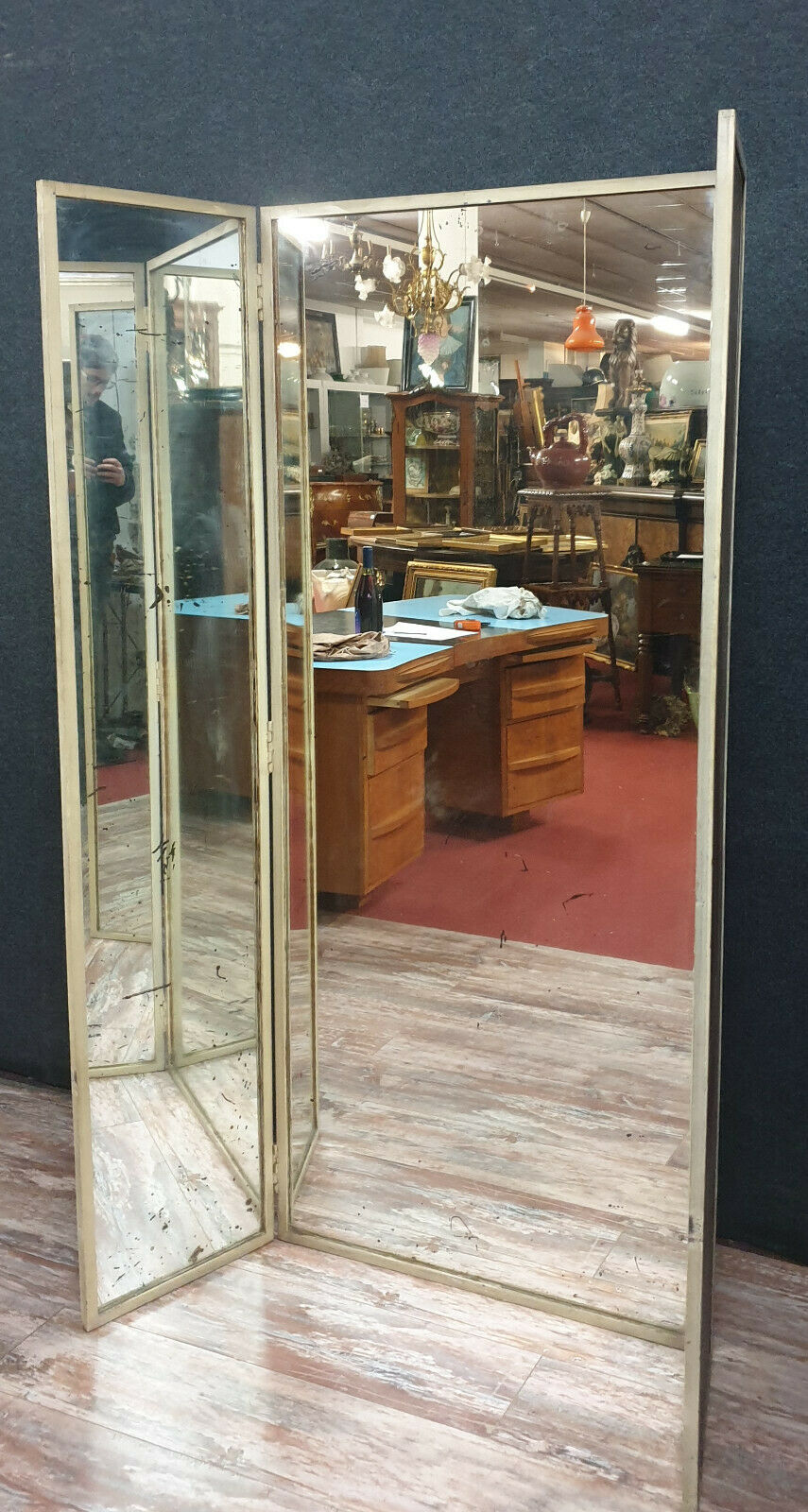 Rare store furniture triptych mirror of the 40s iron 140x160cm