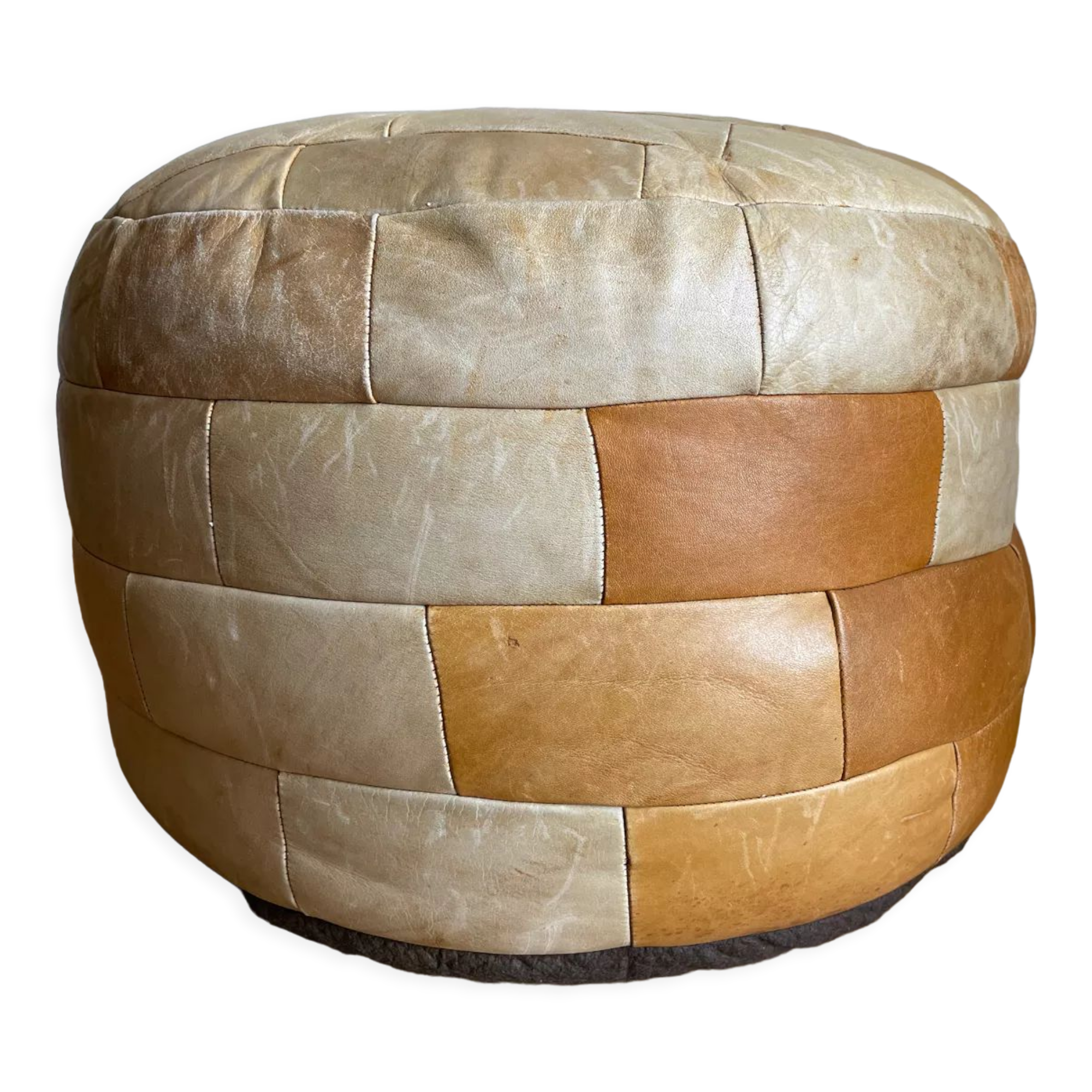 Brown and beige patchwork leather pouf from sede