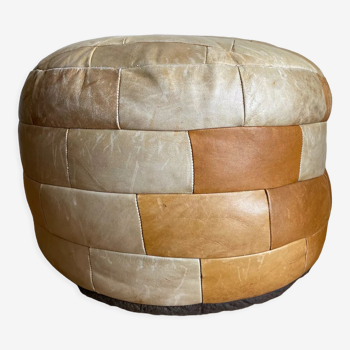 Brown and beige patchwork leather pouf from sede