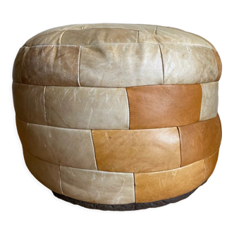 Brown and beige patchwork leather pouf from sede