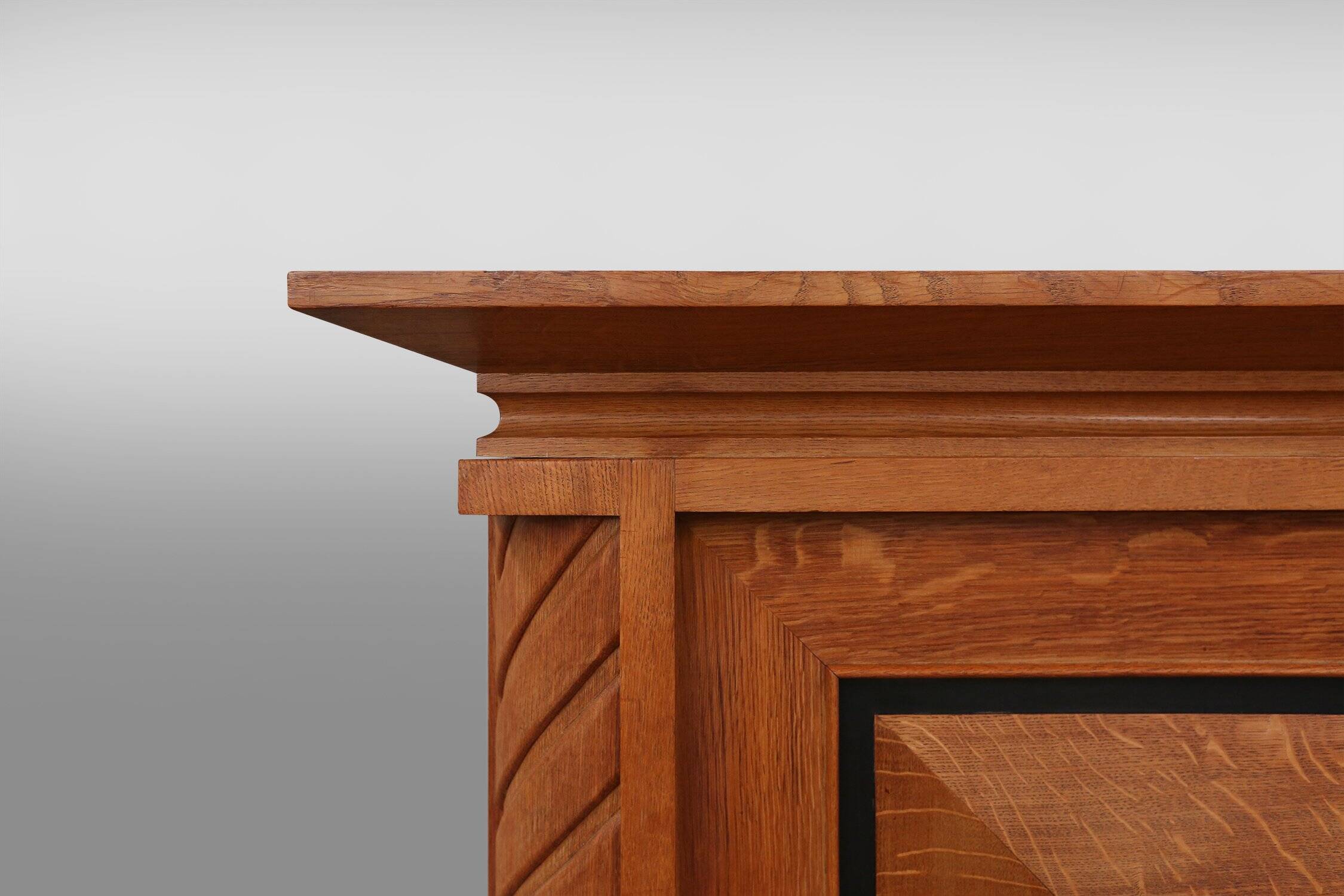 Art Deco brutalist Belgian Oak and Brass Sideboard, 1940s