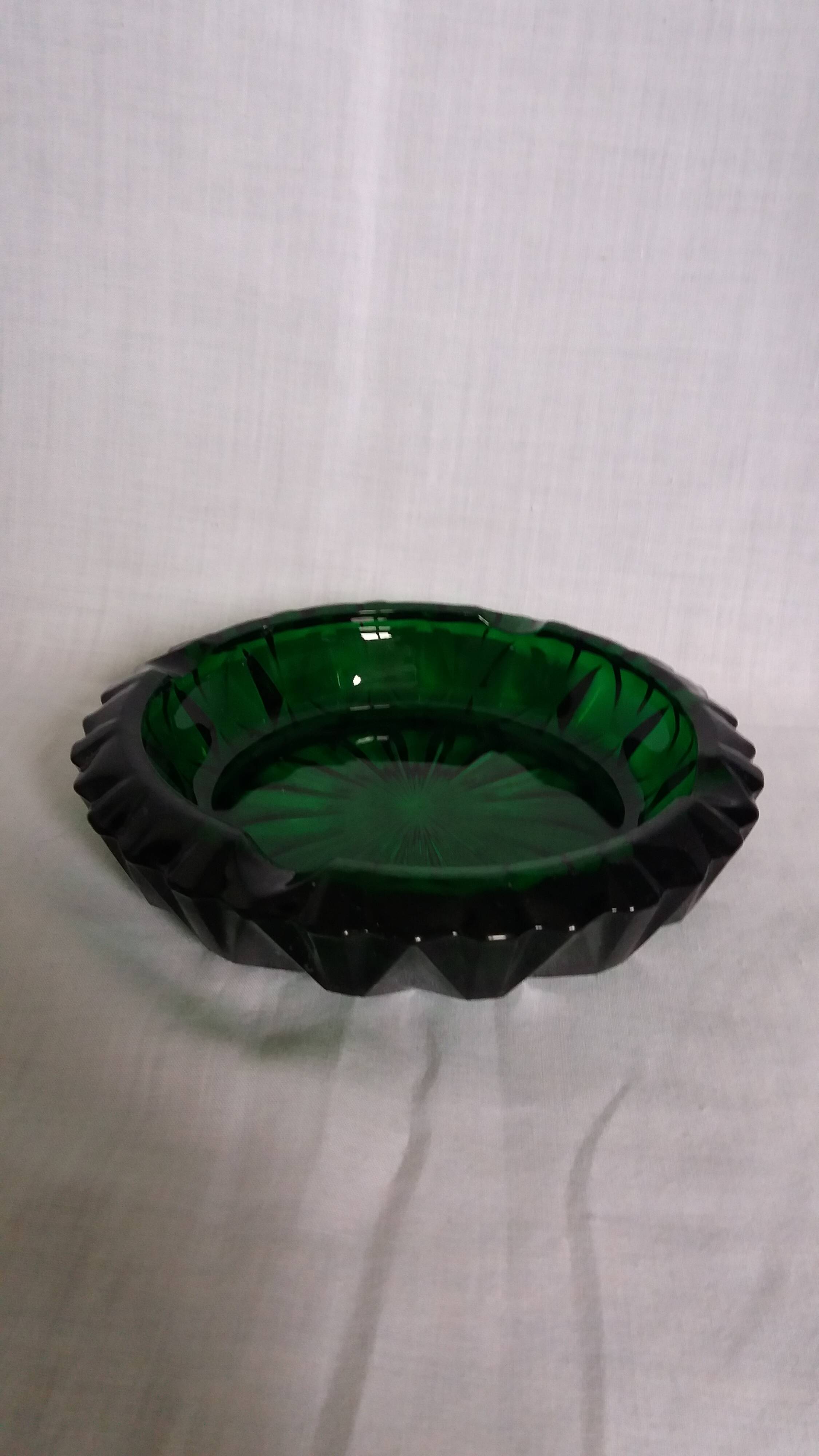 Green glass ashtray