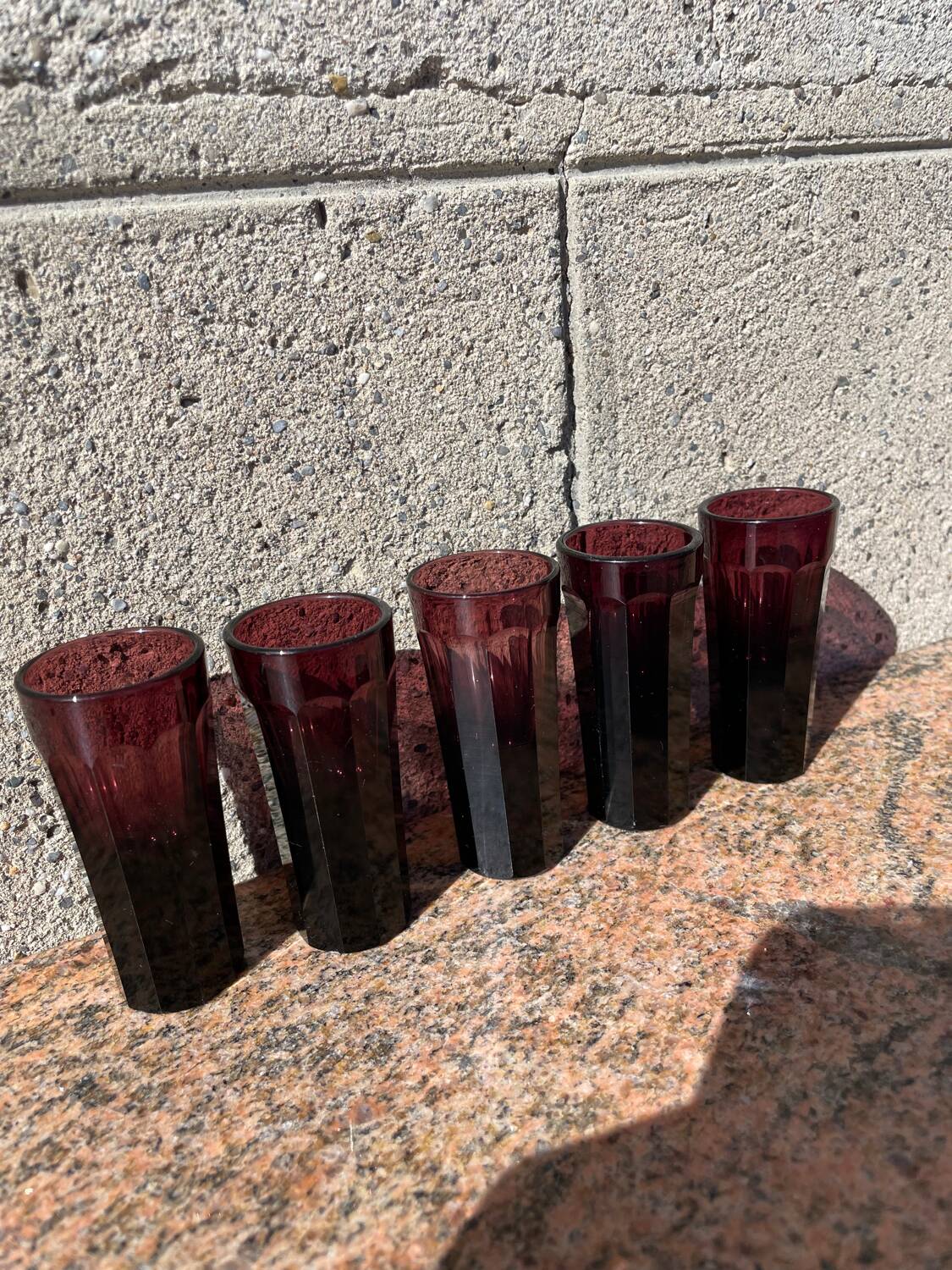 5 old liquor glasses