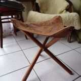 Foldable wooden leather stool