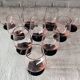 10 large pink art deco glasses with black stem Vintage France