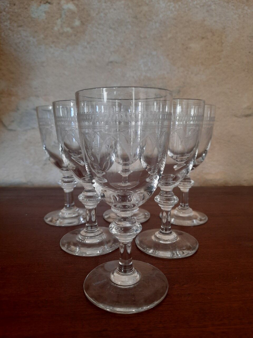 Set of 6 antique engraved glasses