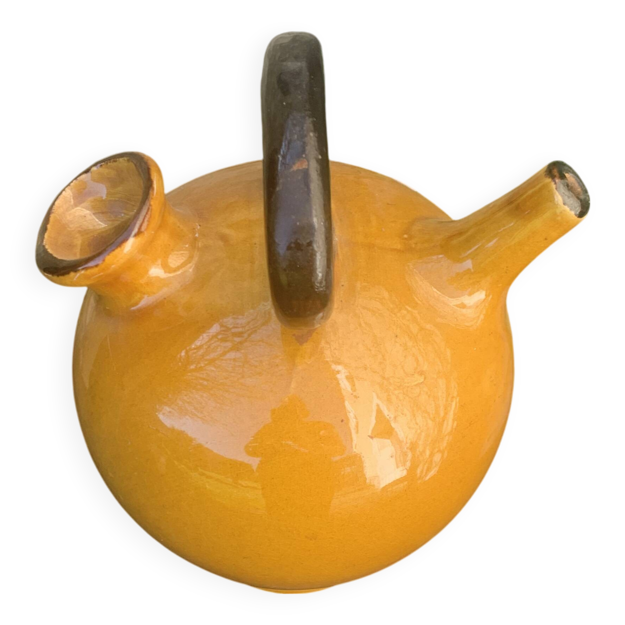 Gargoulette, Provençal jug in enamelled ceramic, vintage ochre color
