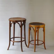 Two BAUMANN bistro stools with wooden seats - 1930 - standing dining -