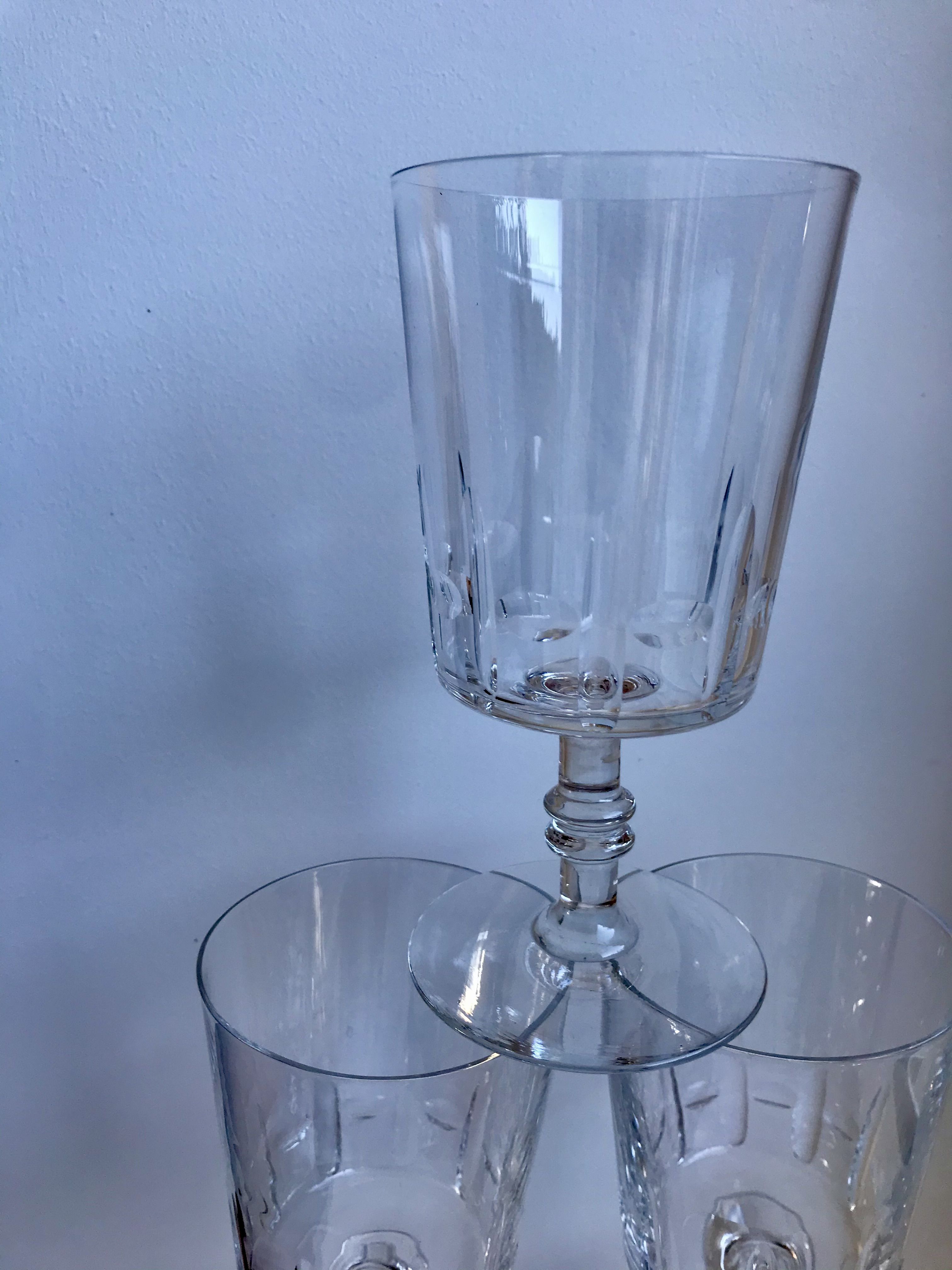 Set of 6 large wine glasses, crystal wine water engraved early twentieth century