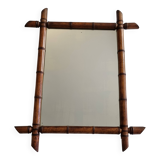 Large antique turned wood mirror in bamboo style, late 19th century, 58 x 45 cm