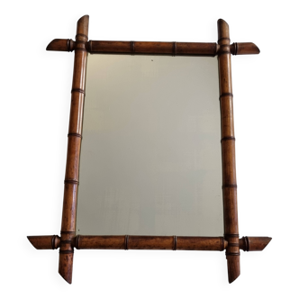 Large antique turned wood mirror in bamboo style, late 19th century, 58 x 45 cm