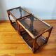 Pair of bedside tables - rattan smoked glass side tables vintage 70s-80s
