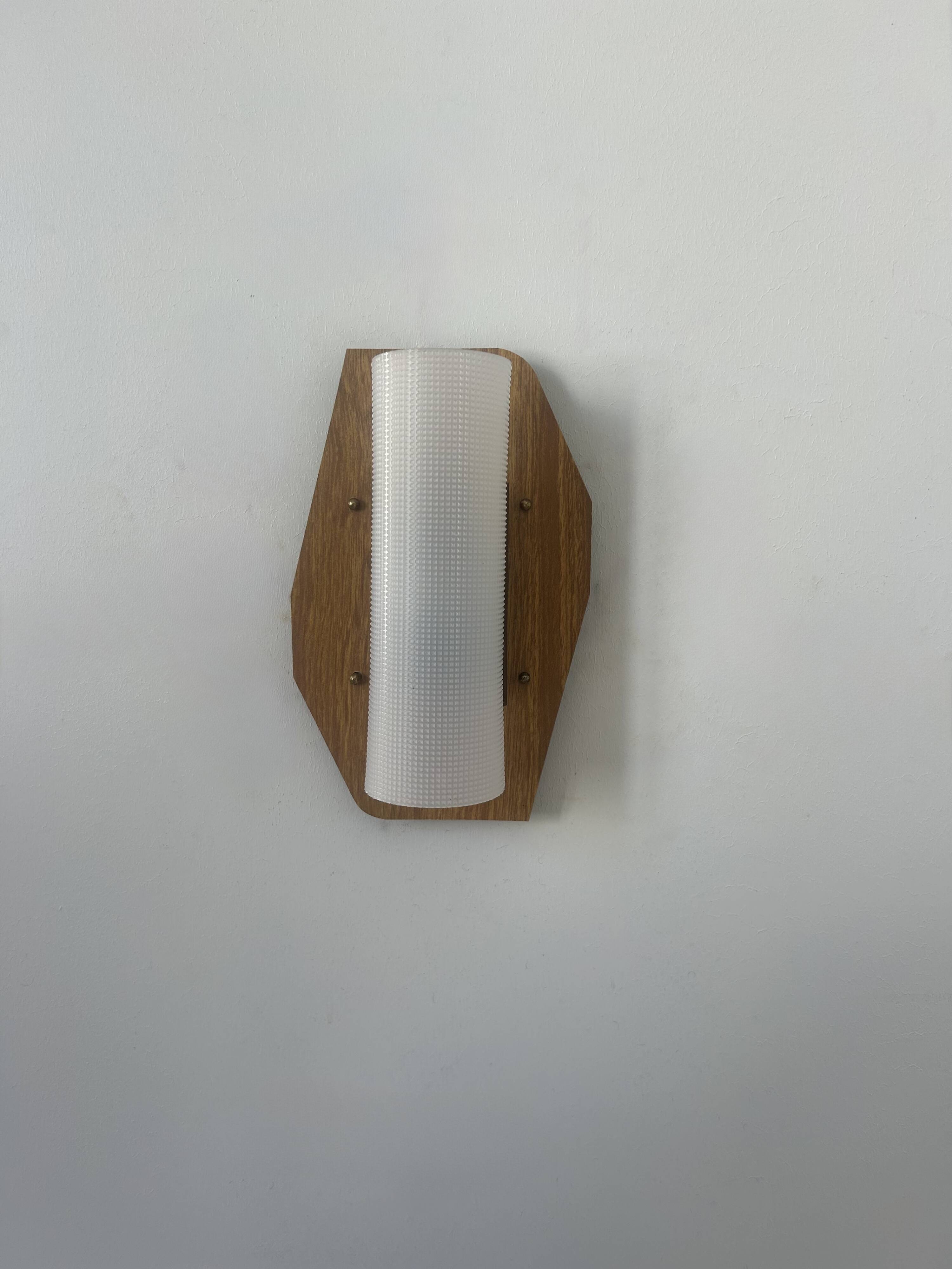 Vintage wall lamp, teak, brass and perspex, France 1960