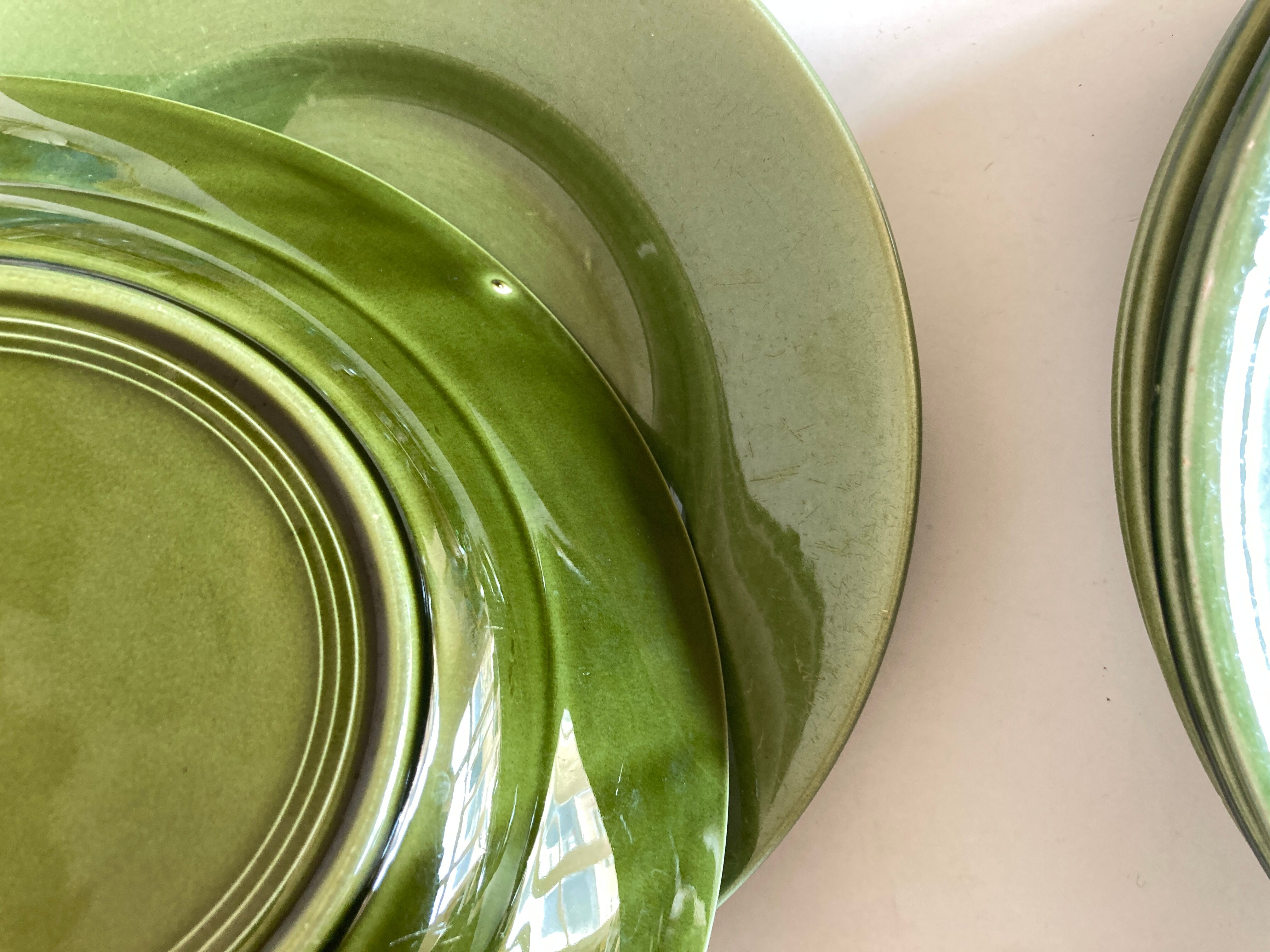 Set of 6 plates in green faience 1960