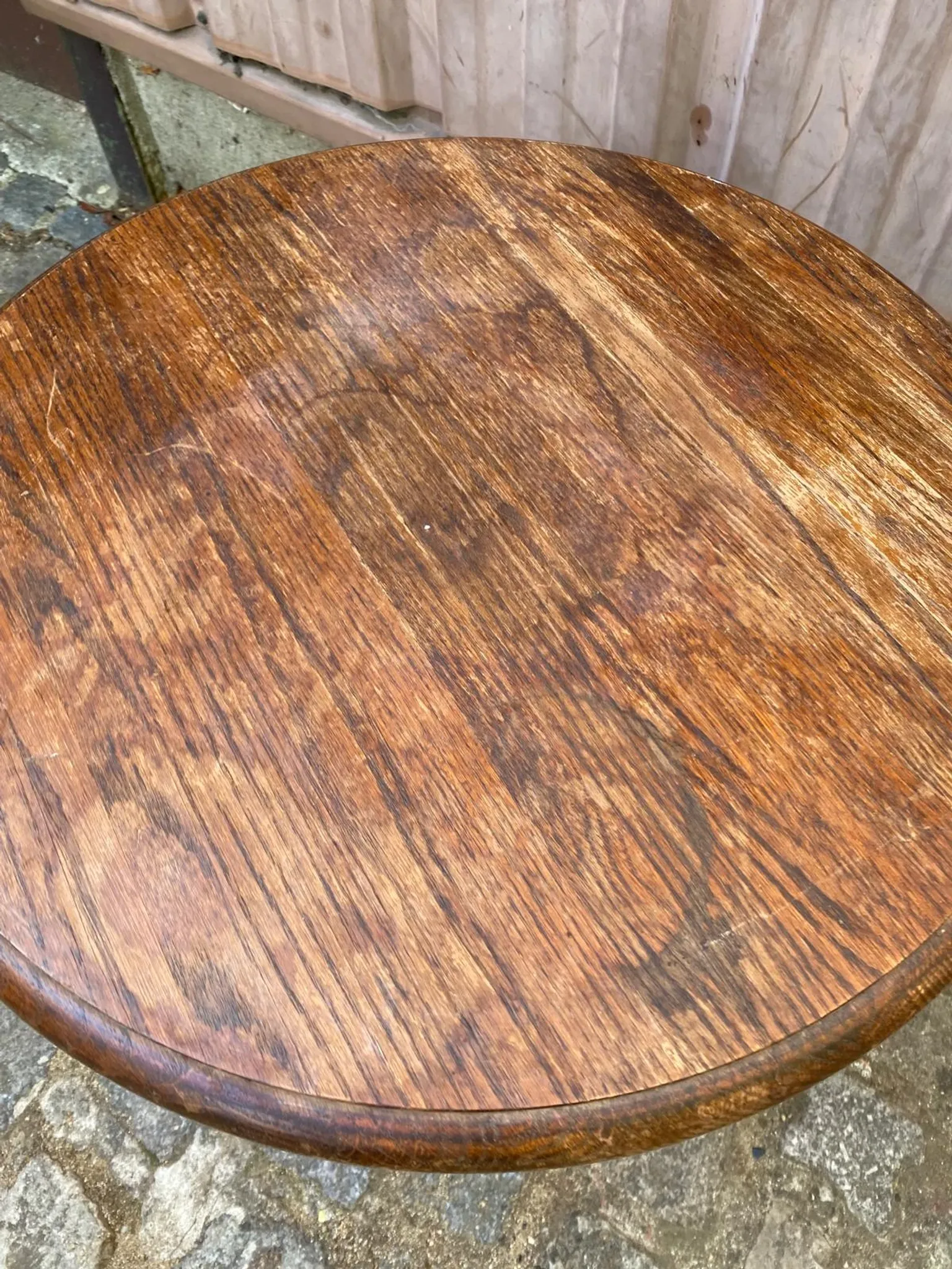 Round Solid Oak Side Table — Vintage Baluster Leg (Bistro Style) 1950