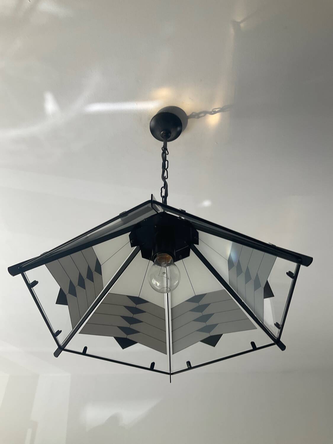 Post Modern pendant light in metal and glass