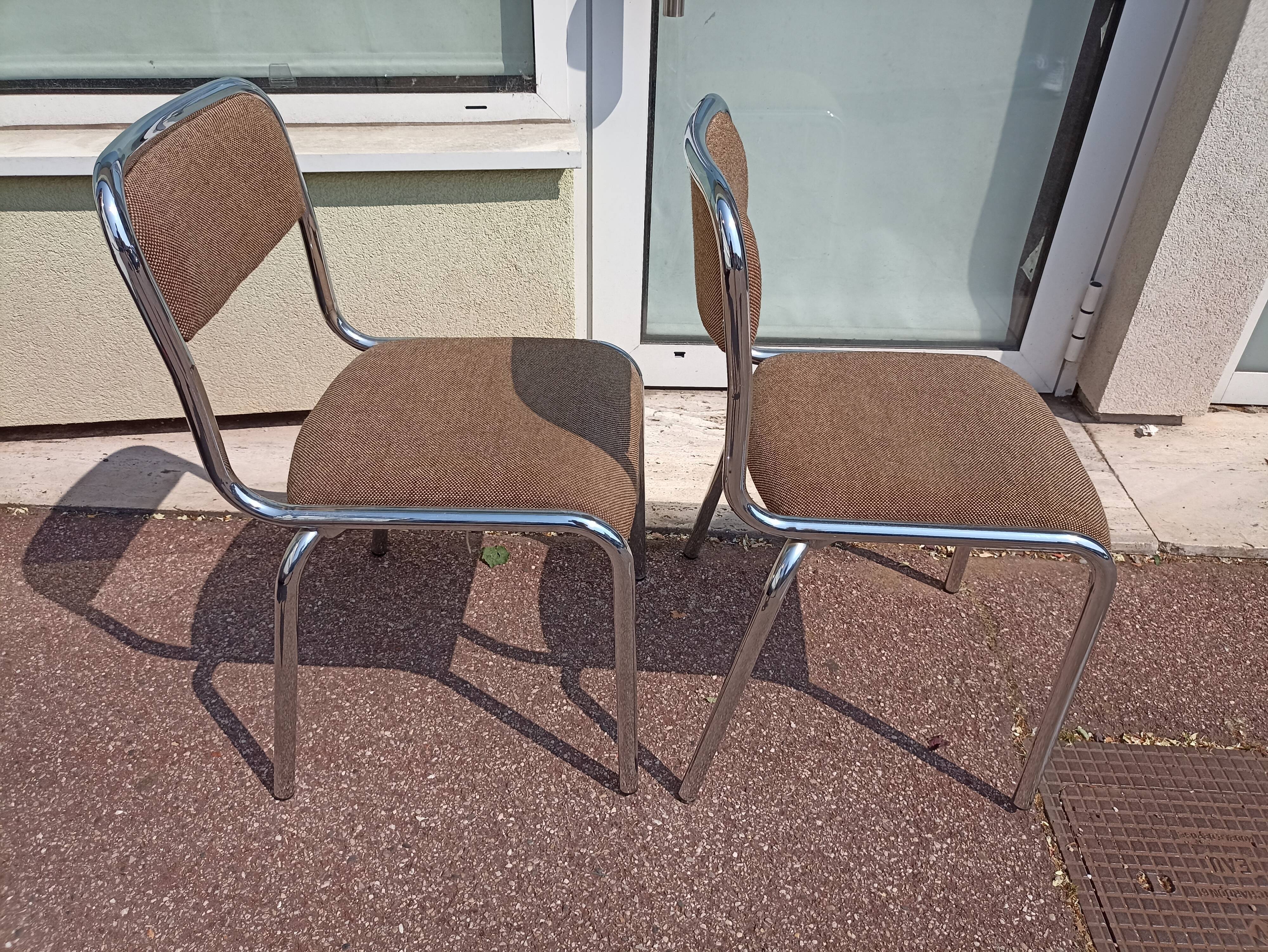 Set of 2 chairs chrome and beige fabric - vintage