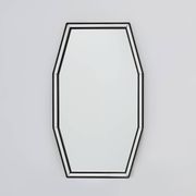Miroir octogonal graphique du milieu du siècle avec cadre en bois noir et miroir,