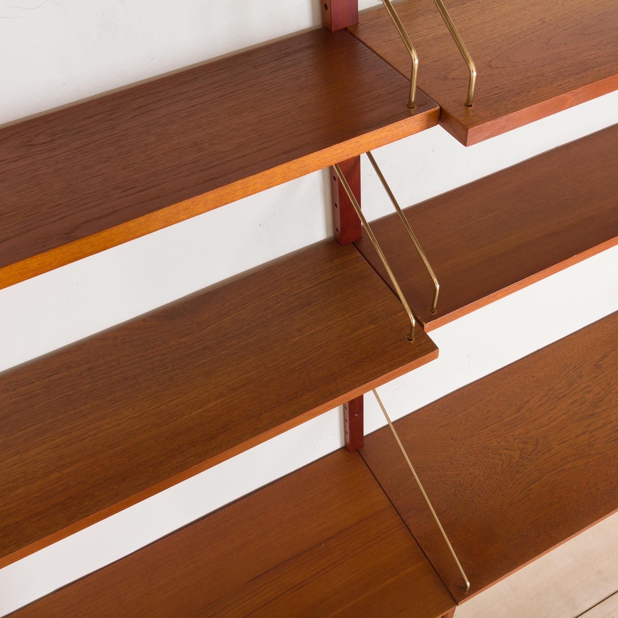 Teak wall unit 6 shelves with desk and cabinet