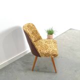 Bloemen stoel met bruin kunstleder vintage