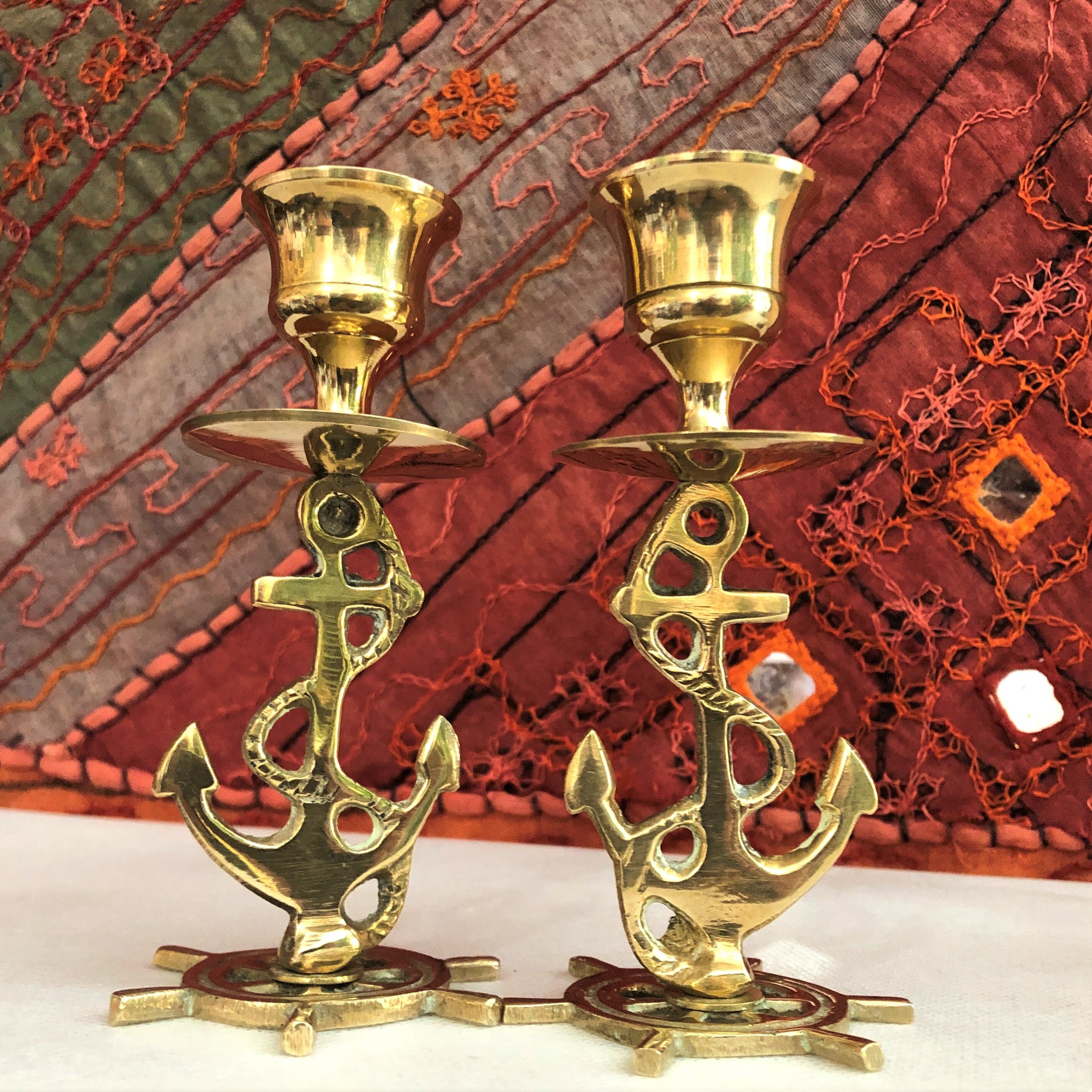 Pair of gilded brass candlesticks