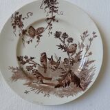 4 assiettes creil & montereau modèle chardonnerets décor oiseaux sépia