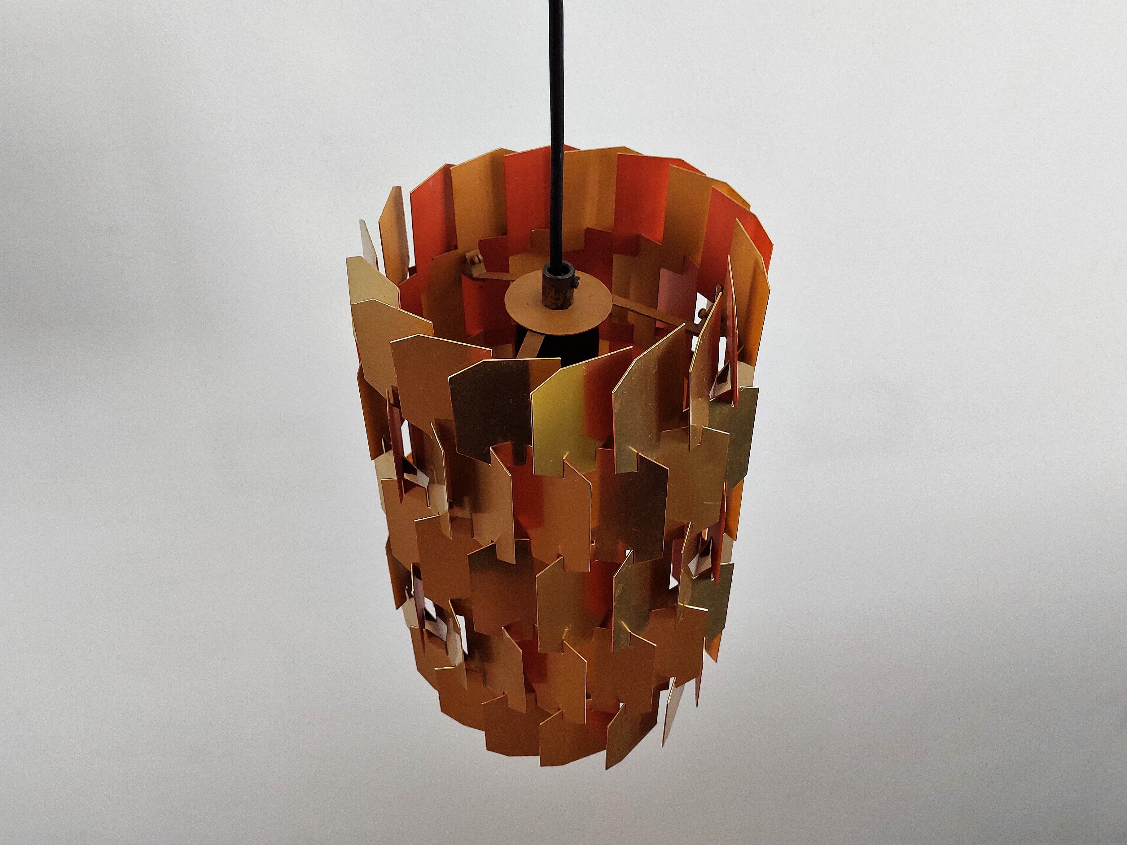 Set of 2 gold and orange 'Facet-pop' pendant lamps by Louis Weisdorf for Lyfa, Denmark 1960's