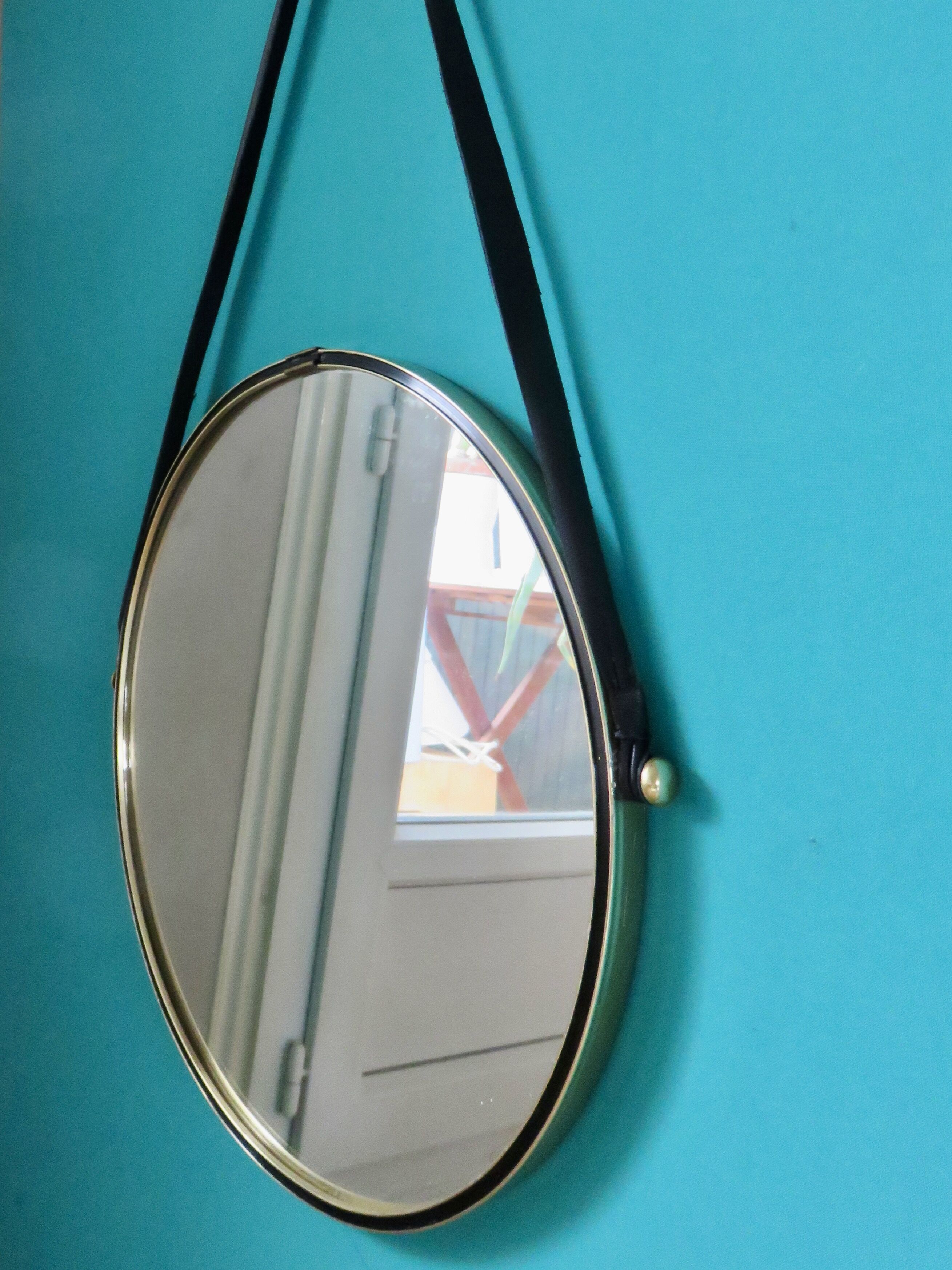 Round brass mirror. Denmark 1960