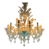 Venetian Chandelier in Colorless Murano Glass, 12 Light Arms, Circa 1900