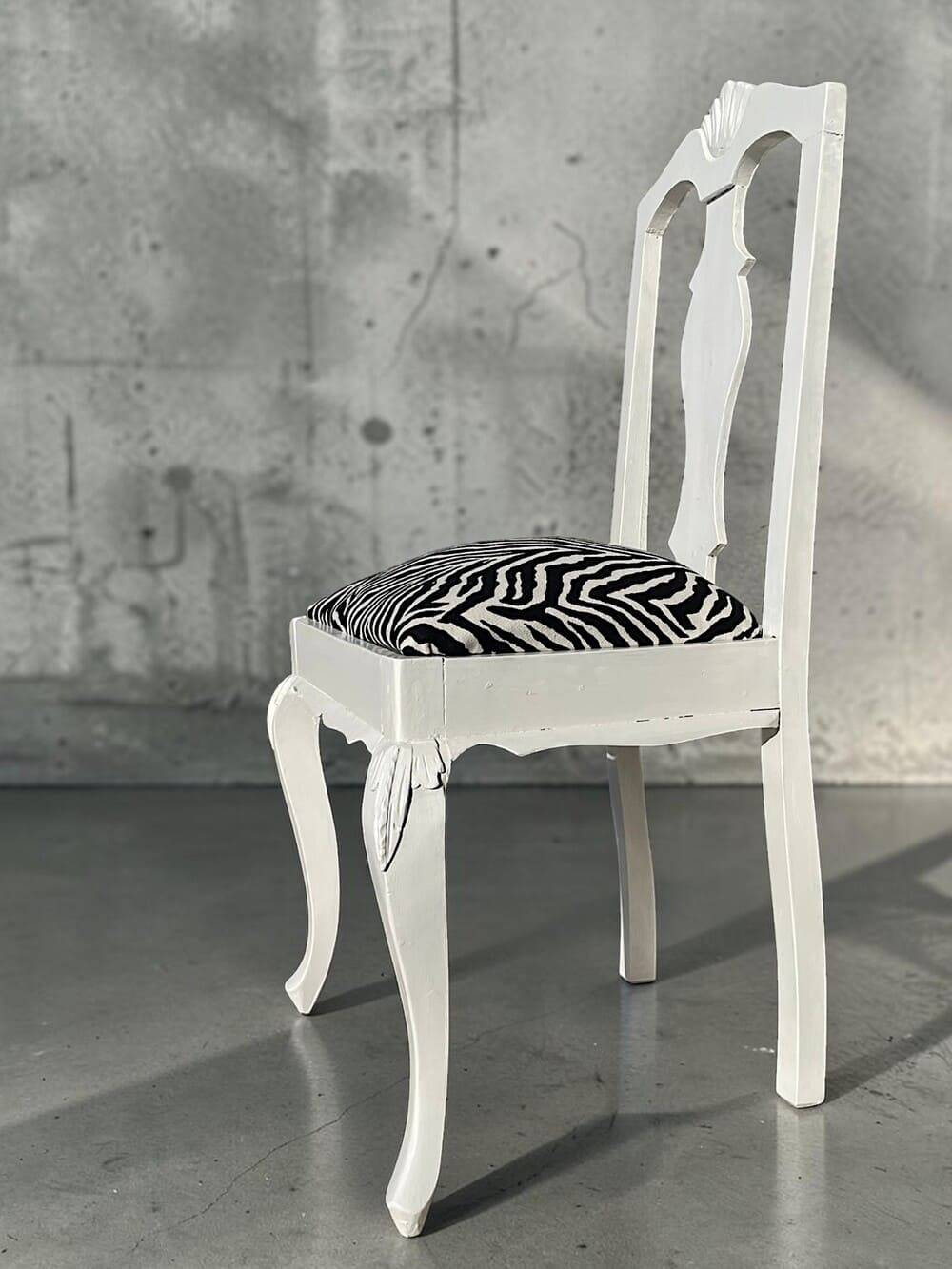 Antique Baroque chair redesigned in Zebra fabric