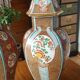 Pair of cutlery vases, urns porcelain polychrome Japan style signed
