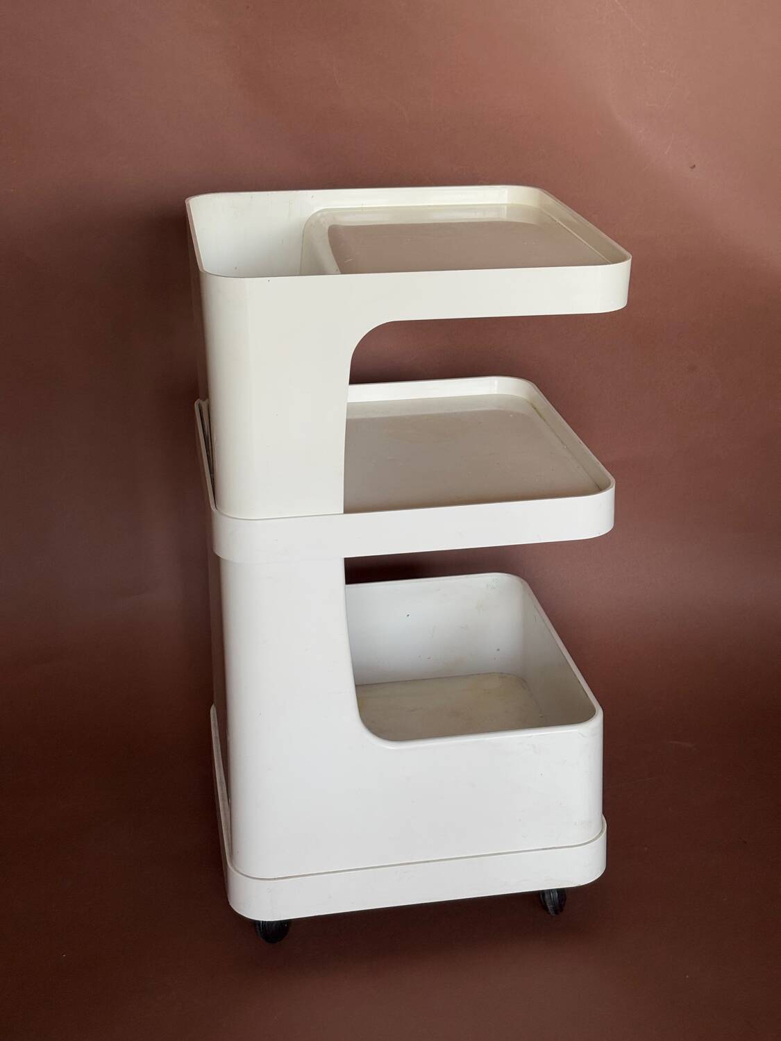 Flair Plastic Trolley on Wheels White 1970s Space Age Vintage