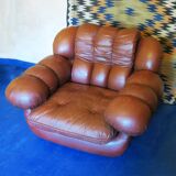 Large Italian leather lounge chair after Rino Maturi, 1970s