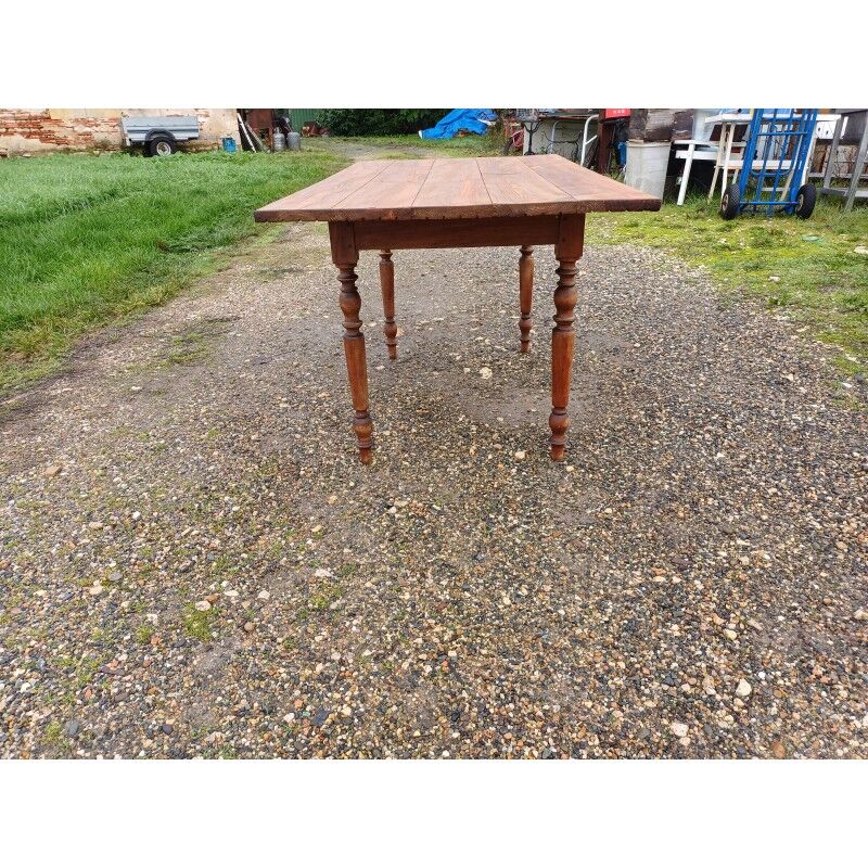 Country farmhouse table in pine and walnut, 1 drawer