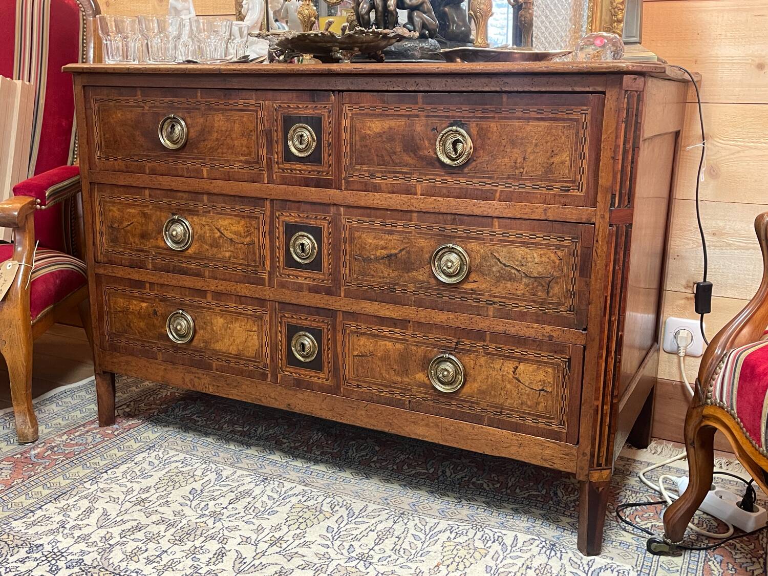 Louis XVI period chest of drawers in walnut, oak and fir, 18th century