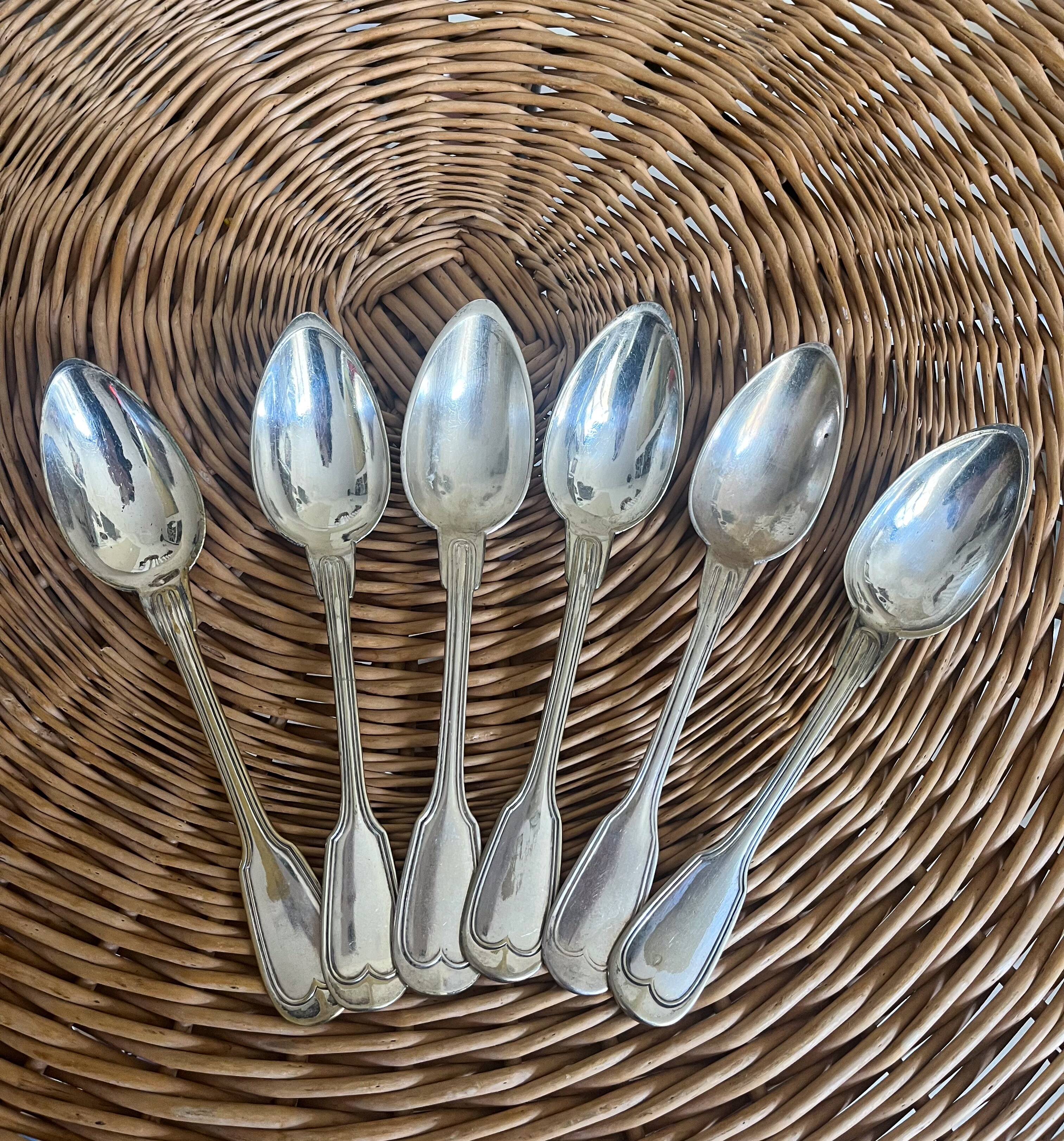 Set of 6 silver metal spoons