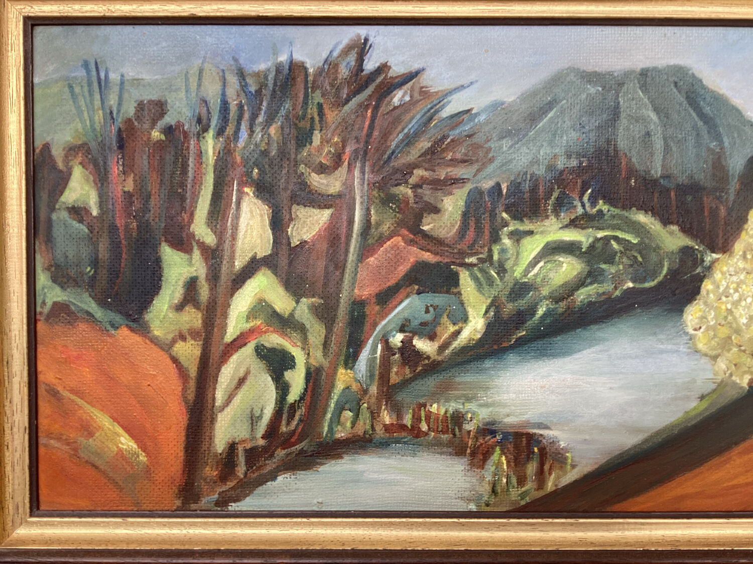 Landscape oil on wood framed vintage