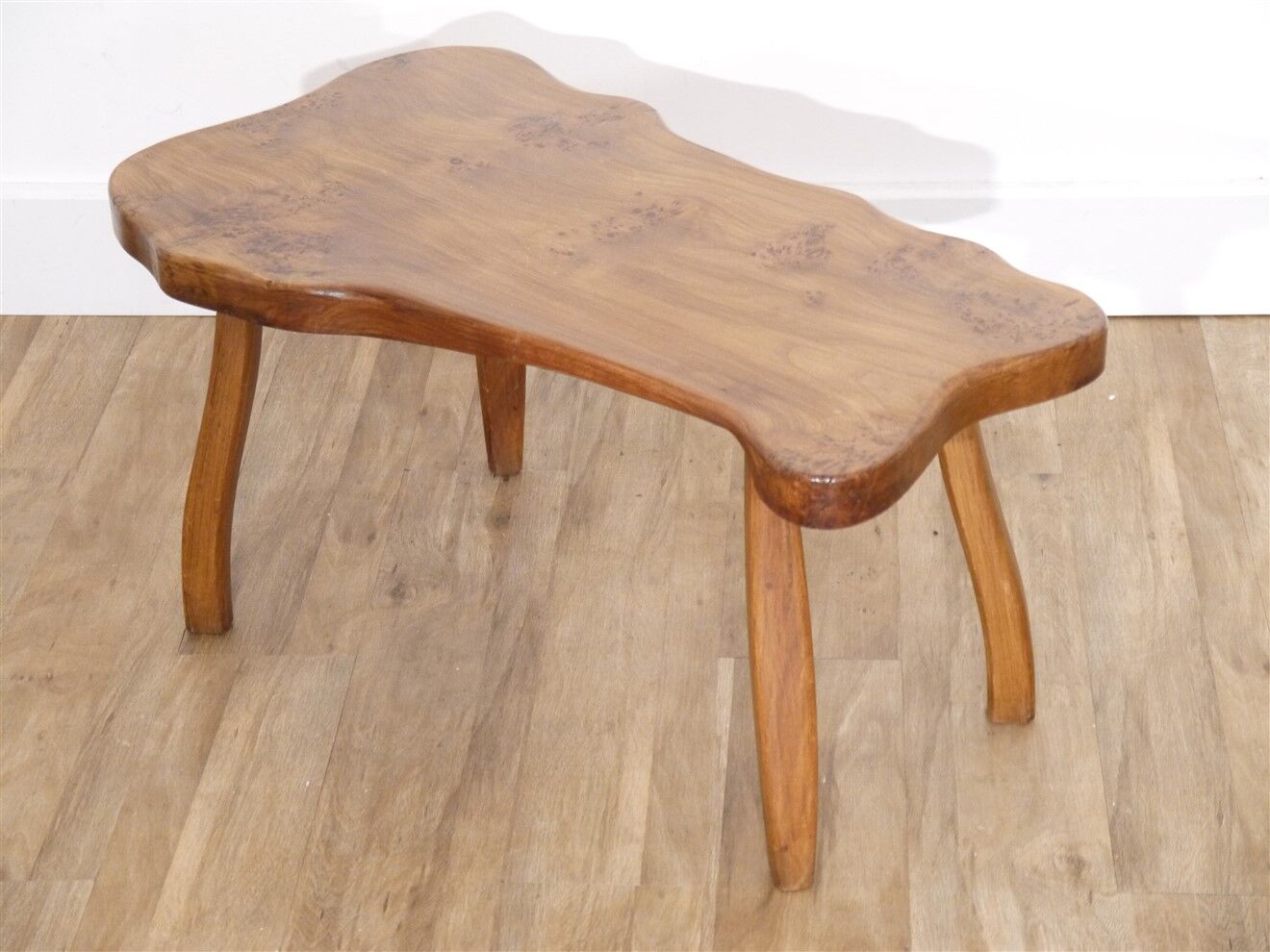 Brutalist free form coffee table in solid elm 1970