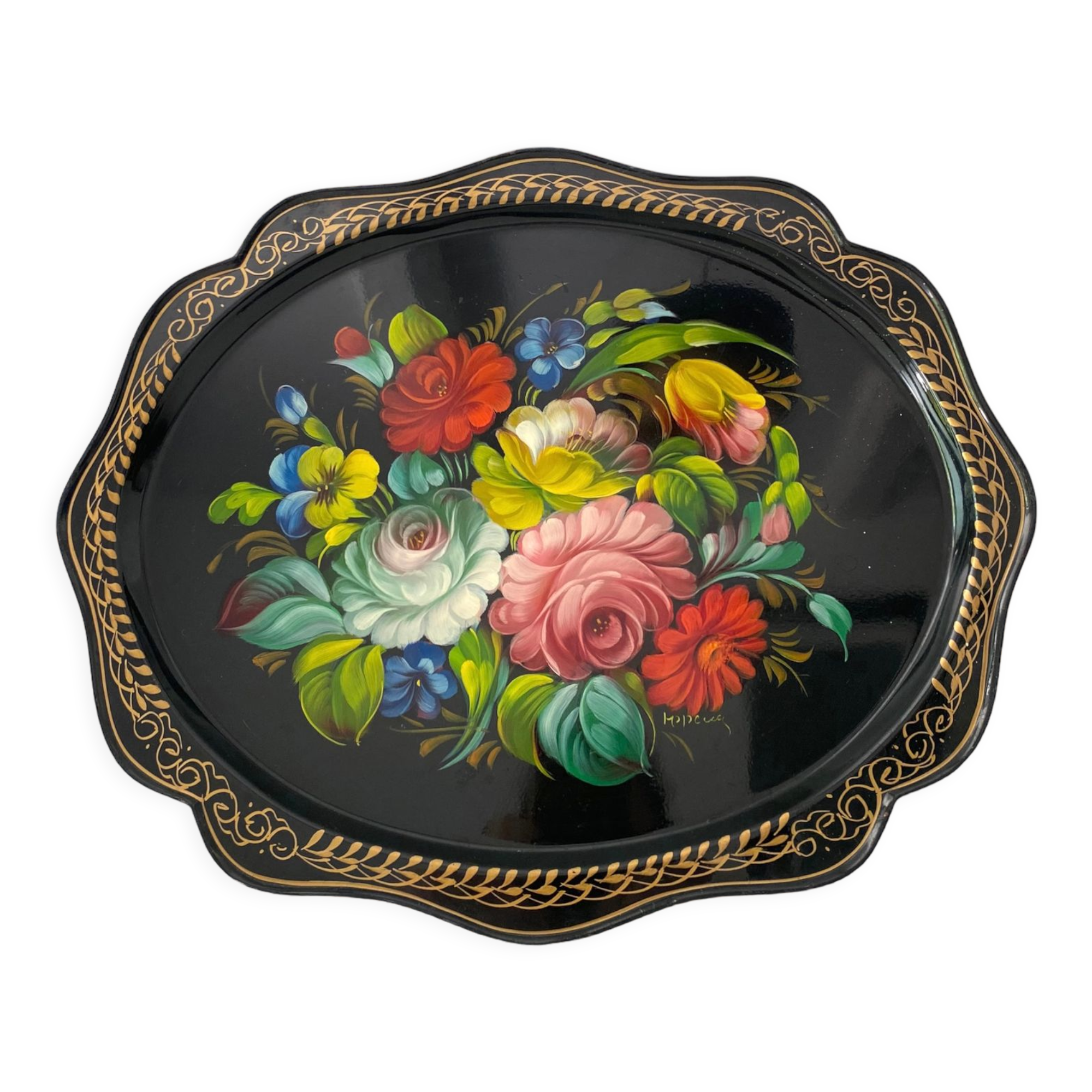 Metal tray Russian folk craft Jostovo