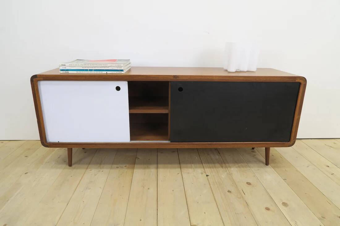 Black and white teak sideboard, 1960s