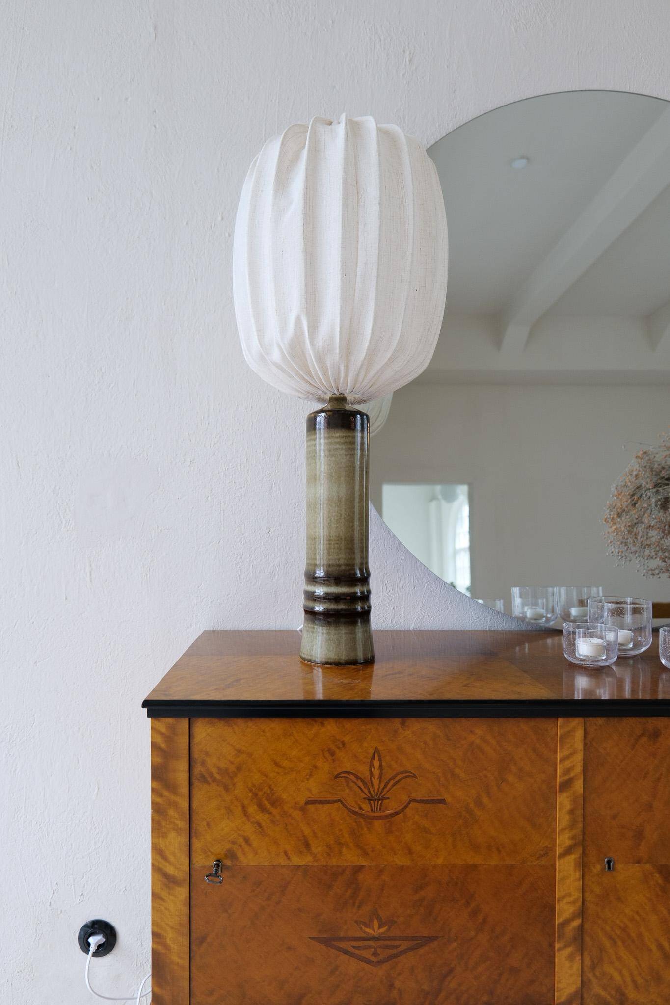 Mid-century modern ceramic table lamp in earthy tones Rörstrand Olle Alberius Sweden