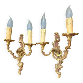 Pair of wall lights in louis xv style - bronze - 32 cm