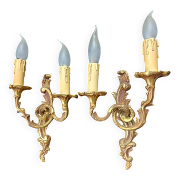 Pair of wall lights in louis xv style - bronze - 32 cm