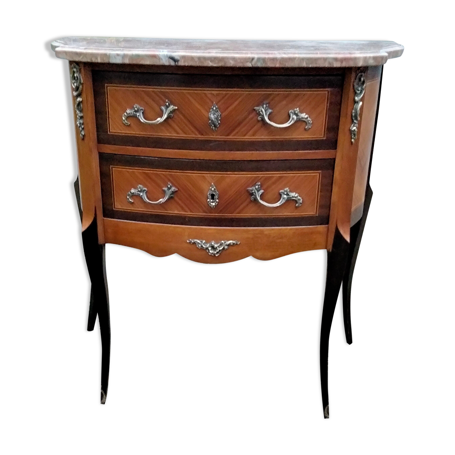 Commode marquetry old style louis xvi vintage marble top xxeme