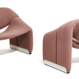 Pair of armchairs mod. F598 called "Groovy" Pierre Paulin 1964 - fabric of salmon origin
