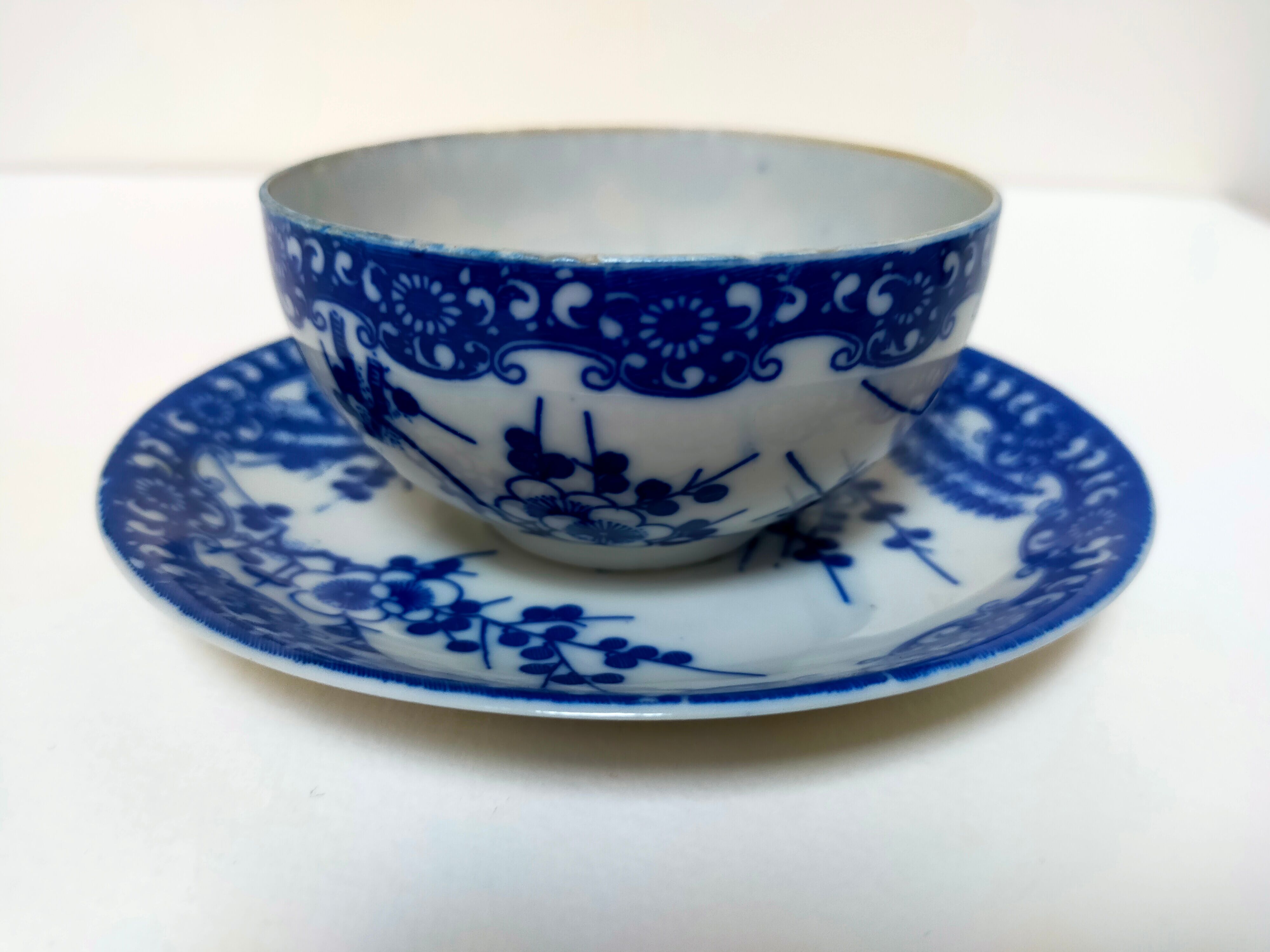 tea cup and Japanese saucer in blue and white porcelain
