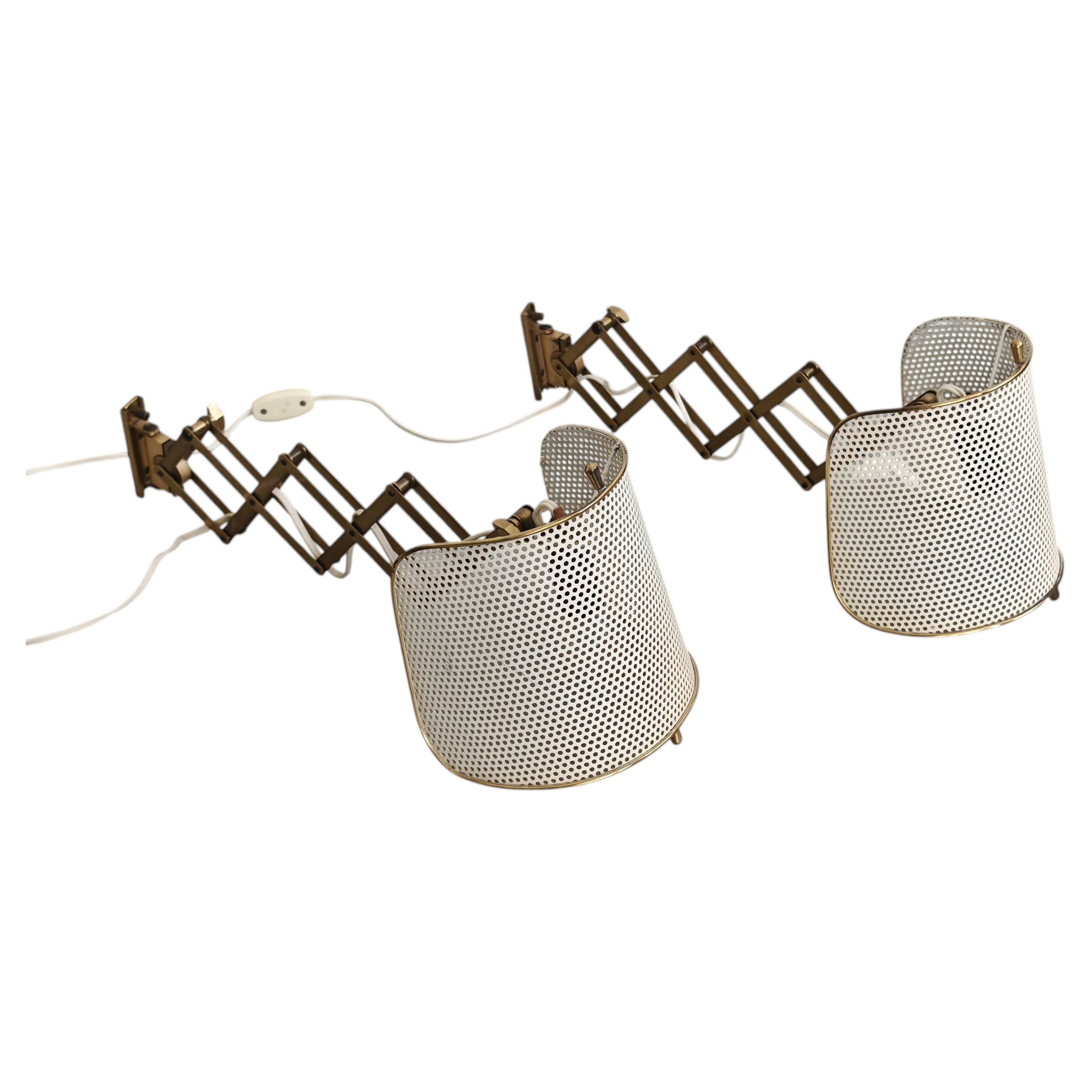 Pair of adjustable scissor wall lamps Mid Century Modern by Alfred Müller for AMBA