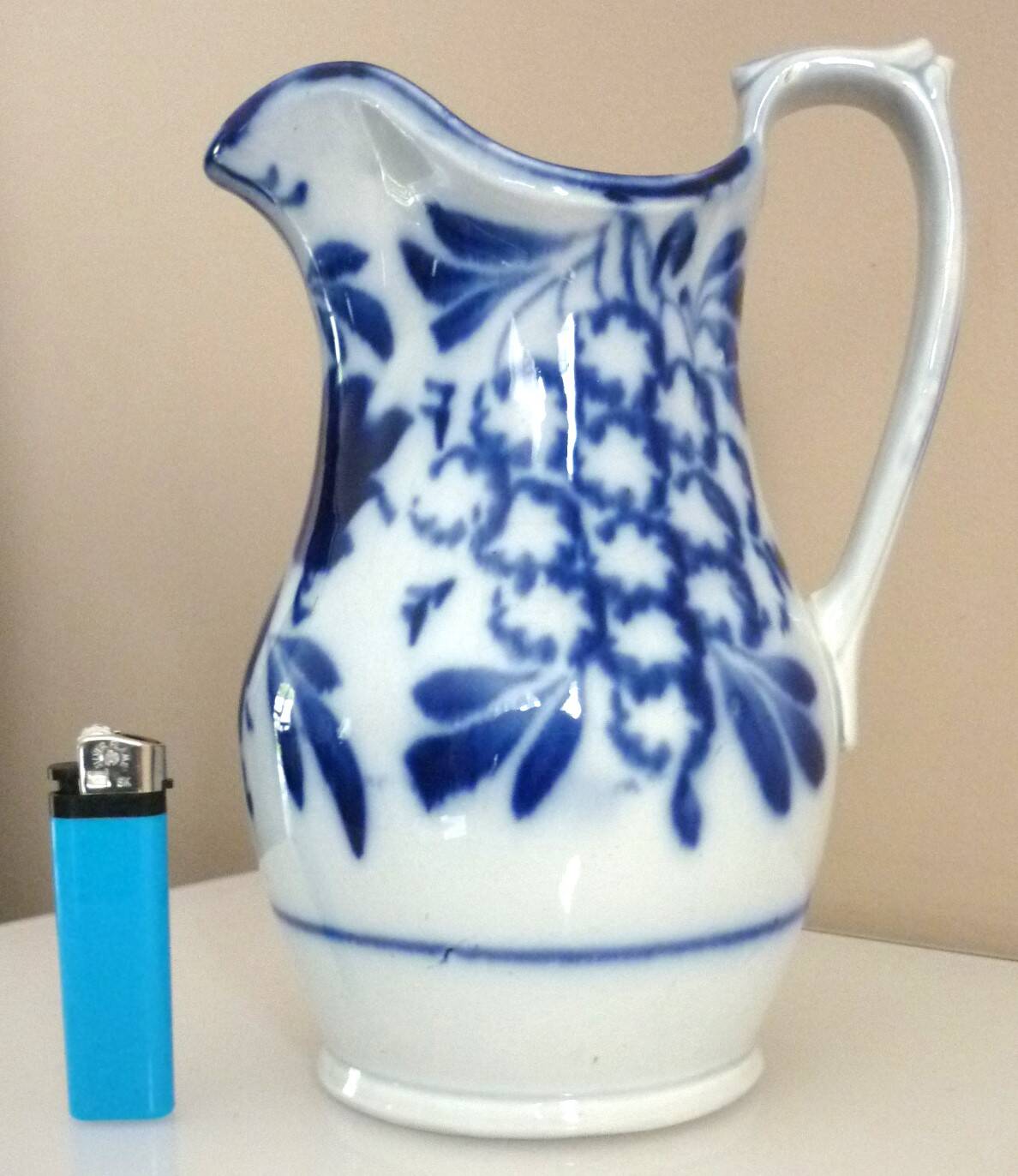 Carafe, antique jug, porcelain with stylised cobalt blue decorations, Art Deco.
