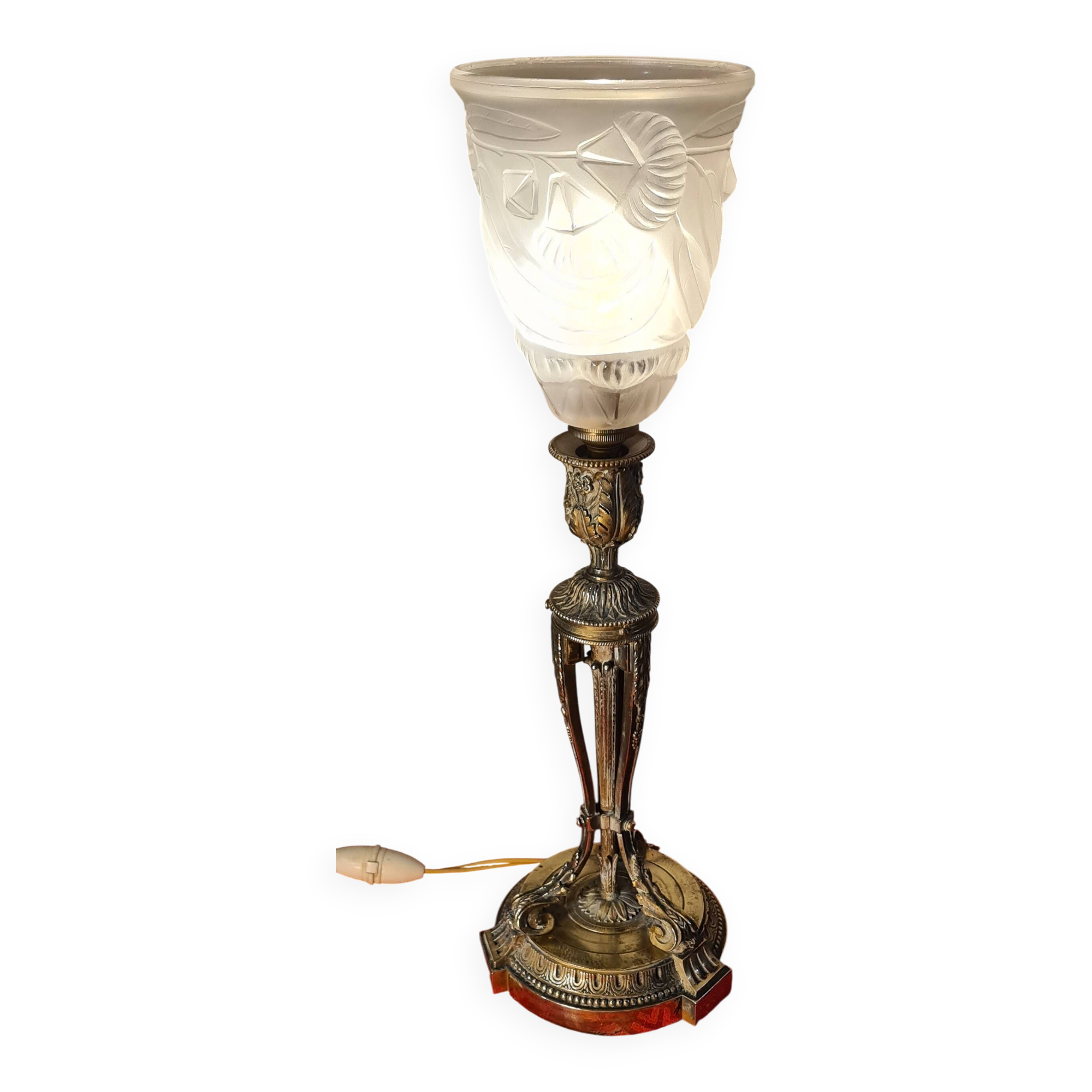19th century chiseled bronze lamp