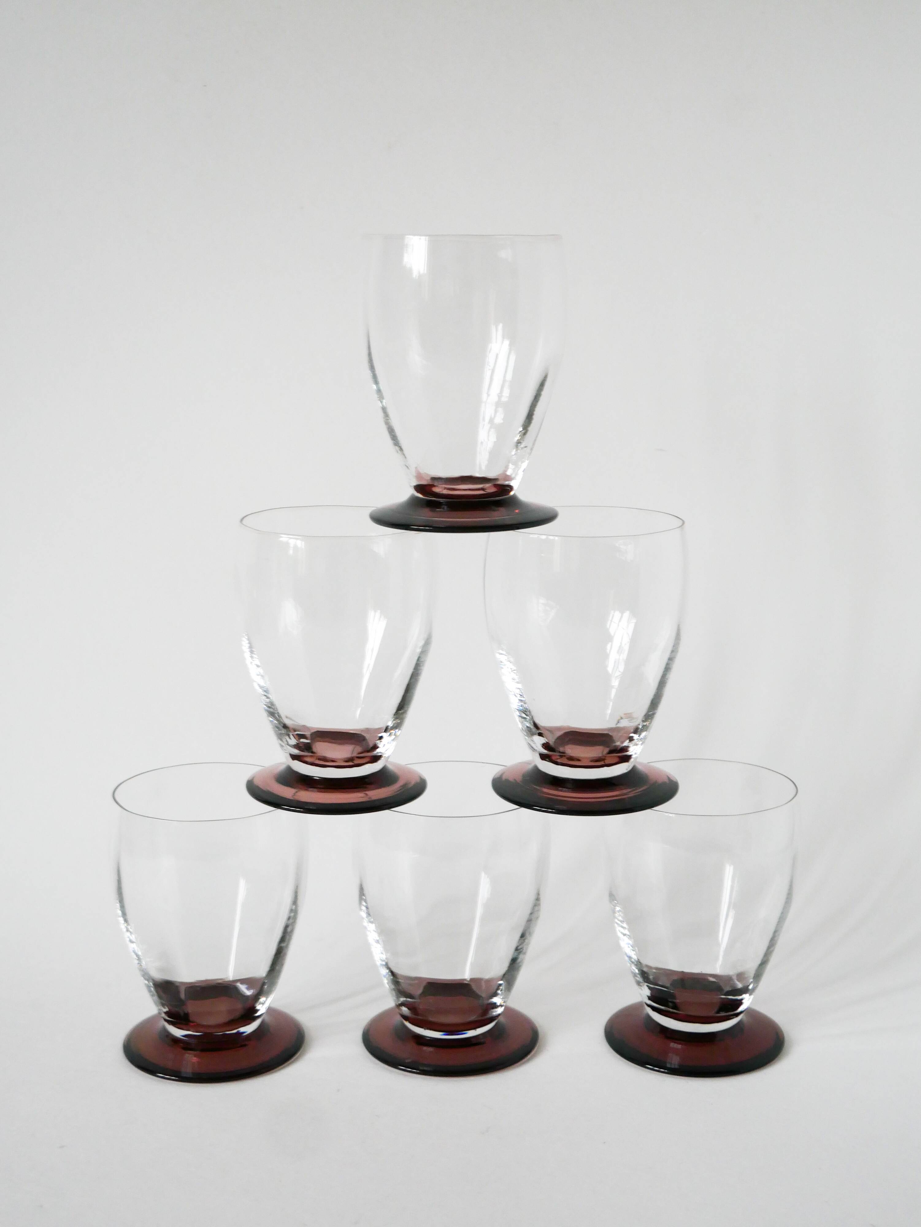 Lot de 6 verres à vin à pieds Violets, 1960